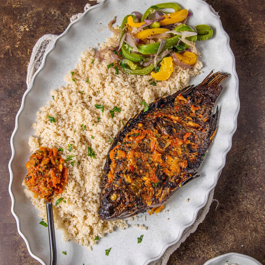 Attiéké with Grilled Fish – West African Cassava Couscous Dish